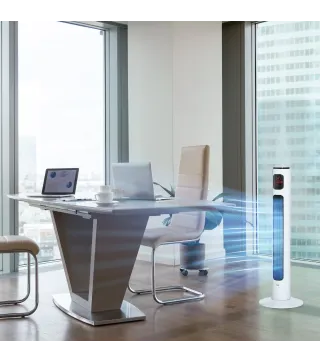 Ventilador de Torre Silencioso 45W con Control Remoto 3 Velocidades 3 Modos Temporizador 10H Oscilación 70° Blanco