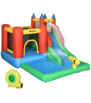 Castillo Inflable para Niños +3 Años con Tobogán Trampolín Piscina y Bolsa de Transporte 330x245x215 cm Multicolor