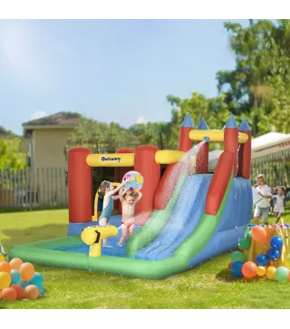 Castillo Inflable para Niños +3 Años con Tobogán Trampolín Piscina y Bolsa de Transporte 330x245x215 cm Multicolor
