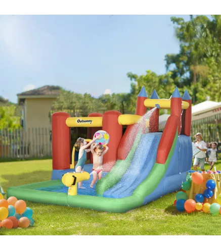 Castillo Inflable para Niños +3 Años con Tobogán Trampolín Piscina y Bolsa de Transporte 330x245x215 cm Multicolor
