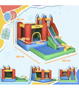 Castillo Inflable para Niños +3 Años con Tobogán Trampolín Piscina y Bolsa de Transporte 330x245x215 cm Multicolor