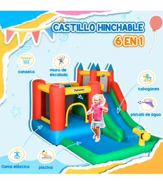 Castillo Inflable para Niños +3 Años con Tobogán Trampolín Piscina y Bolsa de Transporte 330x245x215 cm Multicolor