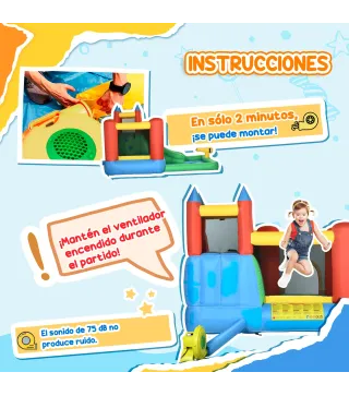 Castillo Inflable para Niños +3 Años con Tobogán Trampolín Piscina y Bolsa de Transporte 330x245x215 cm Multicolor