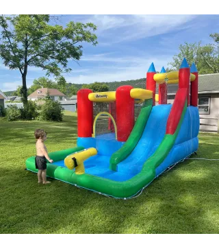 Castillo Inflable para Niños +3 Años con Tobogán Trampolín Piscina y Bolsa de Transporte 330x245x215 cm Multicolor