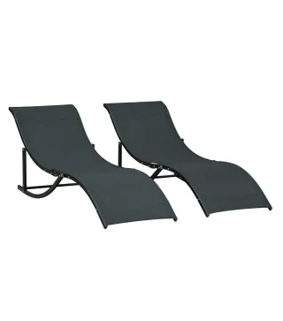 2 Tumbonas Plegables de Aluminio en Forma de S Ergonómica con Tela Texteline para Piscina Patio Jardín Terraza 165x61x63 cm Negr