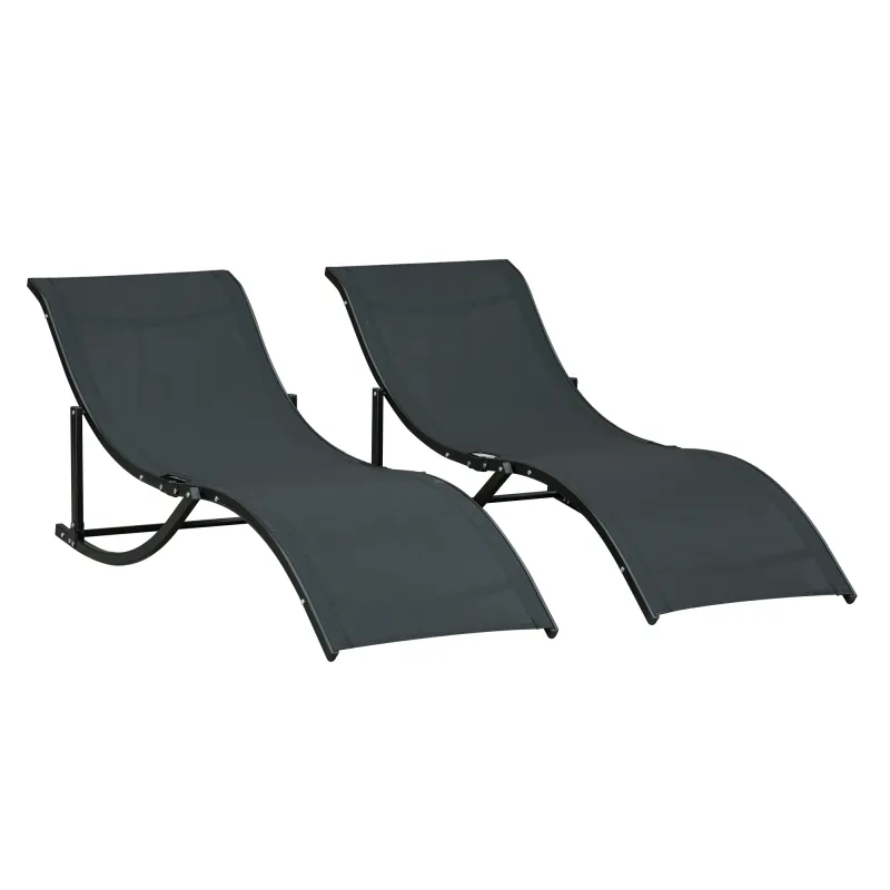 2 Tumbonas Plegables de Aluminio en Forma de S Ergonómica con Tela Texteline para Piscina Patio Jardín Terraza 165x61x63 cm Negr