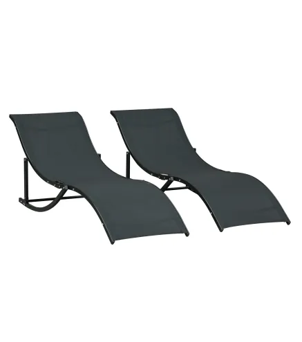 2 Tumbonas Plegables de Aluminio en Forma de S Ergonómica con Tela Texteline para Piscina Patio Jardín Terraza 165x61x63 cm Negr