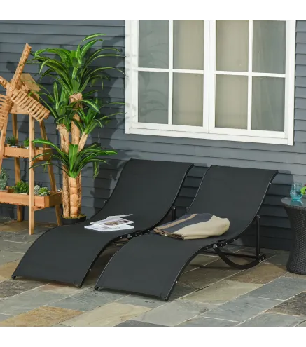 2 Tumbonas Plegables de Aluminio en Forma de S Ergonómica con Tela Texteline para Piscina Patio Jardín Terraza 165x61x63 cm Negr