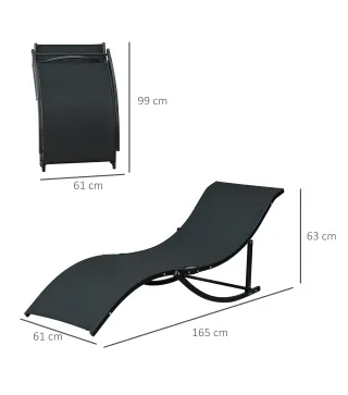 2 Tumbonas Plegables de Aluminio en Forma de S Ergonómica con Tela Texteline para Piscina Patio Jardín Terraza 165x61x63 cm Negr