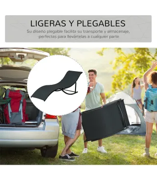 2 Tumbonas Plegables de Aluminio en Forma de S Ergonómica con Tela Texteline para Piscina Patio Jardín Terraza 165x61x63 cm Negr