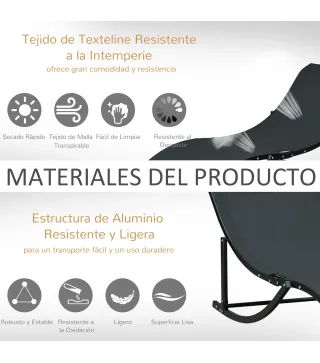 2 Tumbonas Plegables de Aluminio en Forma de S Ergonómica con Tela Texteline para Piscina Patio Jardín Terraza 165x61x63 cm Negr