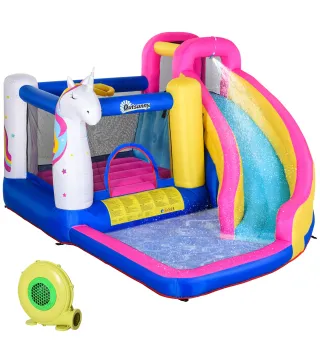 Castillo Inflable Infantil en Forma de Unicornio con Tobogán Piscina Cama de Salto Inflador 360x305x210 cm Multicolor