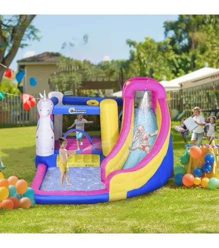 Castillo Inflable Infantil en Forma de Unicornio con Tobogán Piscina Cama de Salto Inflador 360x305x210 cm Multicolor