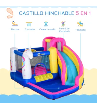 Castillo Inflable Infantil en Forma de Unicornio con Tobogán Piscina Cama de Salto Inflador 360x305x210 cm Multicolor