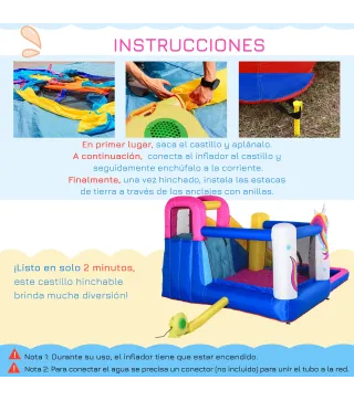 Castillo Inflable Infantil en Forma de Unicornio con Tobogán Piscina Cama de Salto Inflador 360x305x210 cm Multicolor