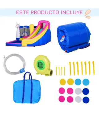Castillo Inflable Infantil en Forma de Unicornio con Tobogán Piscina Cama de Salto Inflador 360x305x210 cm Multicolor