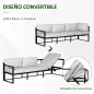 Conjunto de Muebles de Jardín 3 Piezas de Aluminio Juego de Muebles con Mesa de Vidrio Sofá de 5 Plazas con Respaldo Ajustable y