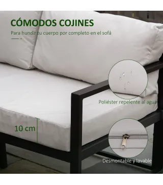 Conjunto de Muebles de Jardín 3 Piezas de Aluminio Juego de Muebles con Mesa de Vidrio Sofá de 5 Plazas con Respaldo Ajustable y