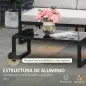 Conjunto de Muebles de Jardín 3 Piezas de Aluminio Juego de Muebles con Mesa de Vidrio Sofá de 5 Plazas con Respaldo Ajustable y