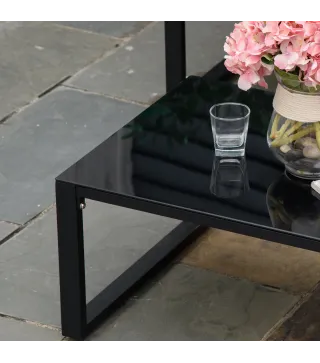 Conjunto de Muebles de Jardín 3 Piezas de Aluminio Juego de Muebles con Mesa de Vidrio Sofá de 5 Plazas con Respaldo Ajustable y