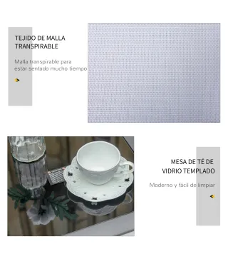 2 Tumbonas de Jardín 59x169x66 cm con Mesa de Centro 41x41x45 cm de Vidrio Reposabrazos para Patio Piscina Terraza Gris