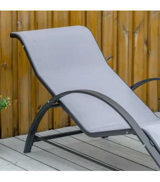 2 Tumbonas de Jardín 59x169x66 cm con Mesa de Centro 41x41x45 cm de Vidrio Reposabrazos para Patio Piscina Terraza Gris