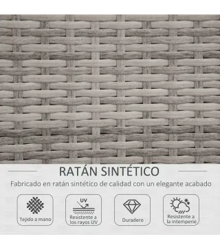 Conjunto de Muebles de Jardín de Ratán 4 Piezas Mesa de Centro de Vidrio Sofá Doble y 2 Sofás Esquineros con Cojines Desenfundab