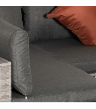 Conjunto de Muebles de Jardín de Ratán 4 Piezas Mesa de Centro de Vidrio Sofá Doble y 2 Sofás Esquineros con Cojines Desenfundab