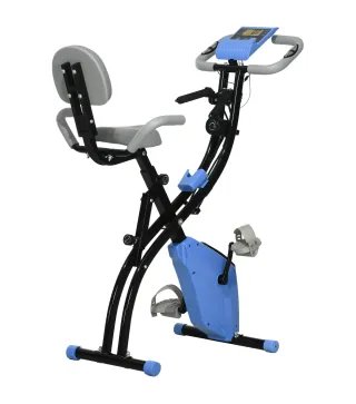 Bicicleta Estática Plegable con Respaldo 8 Niveles de Resistencia Volante Pantalla LCD Pulsómetro y Sillín Ajustable