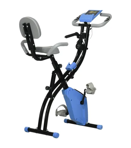 Bicicleta Estática Plegable con Respaldo 8 Niveles de Resistencia Volante Pantalla LCD Pulsómetro y Sillín Ajustable