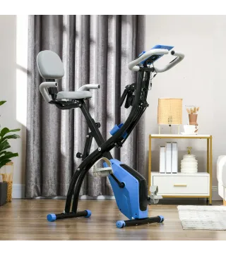 Bicicleta Estática Plegable con Respaldo 8 Niveles de Resistencia Volante Pantalla LCD Pulsómetro y Sillín Ajustable