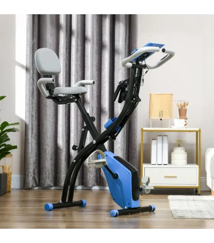Bicicleta Estática Plegable con Respaldo 8 Niveles de Resistencia Volante Pantalla LCD Pulsómetro y Sillín Ajustable