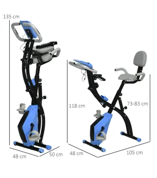 Bicicleta Estática Plegable con Respaldo 8 Niveles de Resistencia Volante Pantalla LCD Pulsómetro y Sillín Ajustable