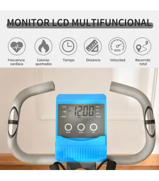Bicicleta Estática Plegable con Respaldo 8 Niveles de Resistencia Volante Pantalla LCD Pulsómetro y Sillín Ajustable