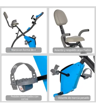 Bicicleta Estática Plegable con Respaldo 8 Niveles de Resistencia Volante Pantalla LCD Pulsómetro y Sillín Ajustable