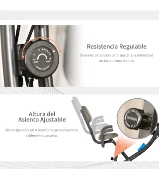 Bicicleta Estática Plegable con Respaldo 8 Niveles de Resistencia Volante Pantalla LCD Pulsómetro y Sillín Ajustable