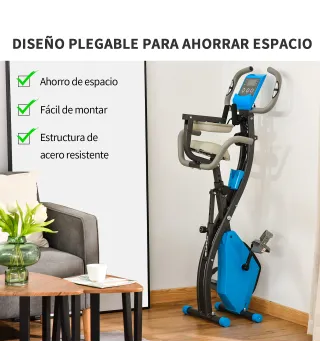 Bicicleta Estática Plegable con Respaldo 8 Niveles de Resistencia Volante Pantalla LCD Pulsómetro y Sillín Ajustable
