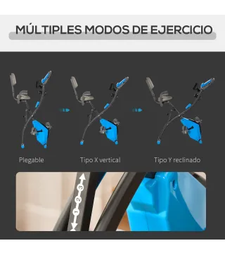 Bicicleta Estática Plegable con Respaldo 8 Niveles de Resistencia Volante Pantalla LCD Pulsómetro y Sillín Ajustable