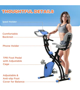 Bicicleta Estática Plegable con Respaldo 8 Niveles de Resistencia Volante Pantalla LCD Pulsómetro y Sillín Ajustable