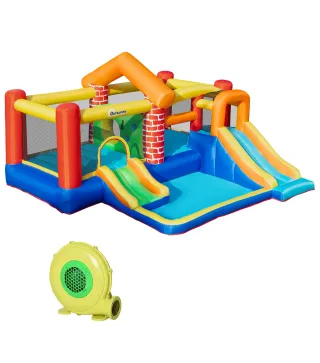 Castillo Hinchable con 2 Toboganes 2 Camas de Salto y Piscina para Niños +3 Años Incluye Inflador y Bolsa de Transporte para Int