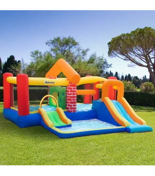 Castillo Hinchable con 2 Toboganes 2 Camas de Salto y Piscina para Niños +3 Años Incluye Inflador y Bolsa de Transporte para Int