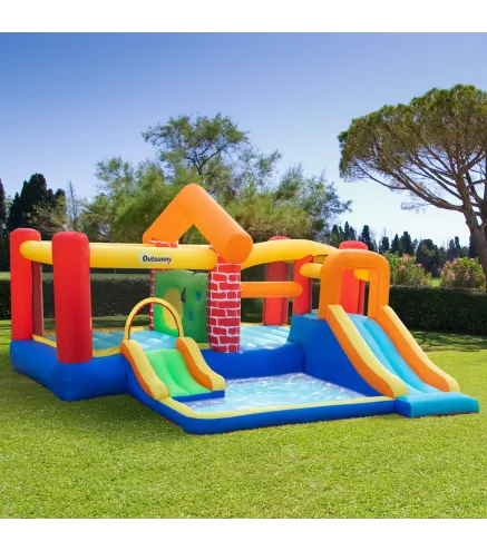 Castillo Hinchable con 2 Toboganes 2 Camas de Salto y Piscina para Niños +3 Años Incluye Inflador y Bolsa de Transporte para Int