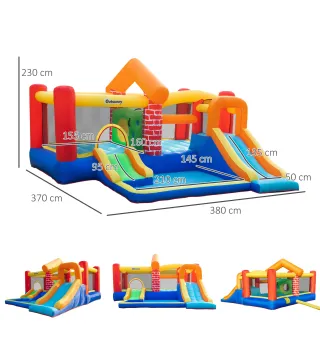 Castillo Hinchable con 2 Toboganes 2 Camas de Salto y Piscina para Niños +3 Años Incluye Inflador y Bolsa de Transporte para Int