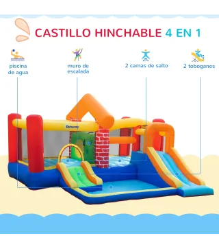 Castillo Hinchable con 2 Toboganes 2 Camas de Salto y Piscina para Niños +3 Años Incluye Inflador y Bolsa de Transporte para Int