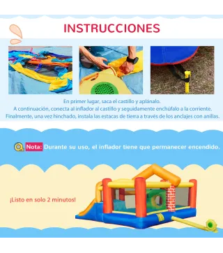 Castillo Hinchable con 2 Toboganes 2 Camas de Salto y Piscina para Niños +3 Años Incluye Inflador y Bolsa de Transporte para Int
