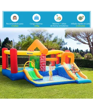 Castillo Hinchable con 2 Toboganes 2 Camas de Salto y Piscina para Niños +3 Años Incluye Inflador y Bolsa de Transporte para Int