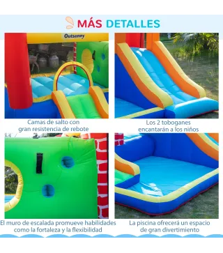 Castillo Hinchable con 2 Toboganes 2 Camas de Salto y Piscina para Niños +3 Años Incluye Inflador y Bolsa de Transporte para Int