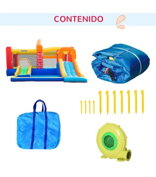 Castillo Hinchable con 2 Toboganes 2 Camas de Salto y Piscina para Niños +3 Años Incluye Inflador y Bolsa de Transporte para Int