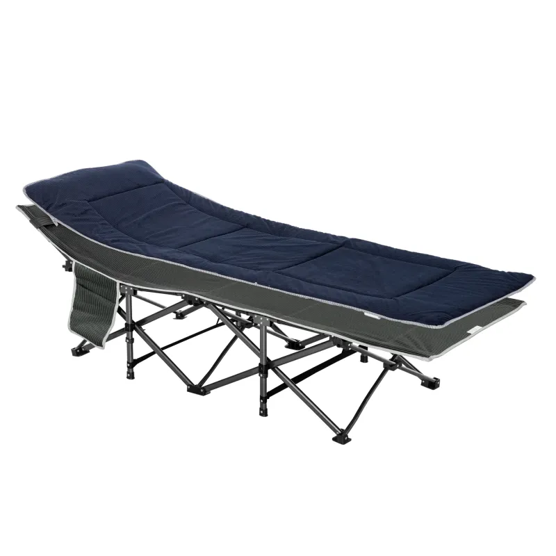 Cama de Acampada con Cojín Almohada Bolsillo Bolsa de Transporte y Marco de Acero Carga 150 kg 188x64,5x53 cm Azul