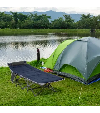 Cama de Acampada con Cojín Almohada Bolsillo Bolsa de Transporte y Marco de Acero Carga 150 kg 188x64,5x53 cm Azul